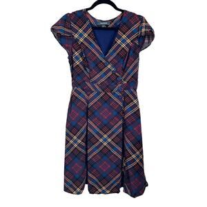 ModCloth Plaid‎ Button-Front Fit & Flare Dress – Vintage Style, Size L